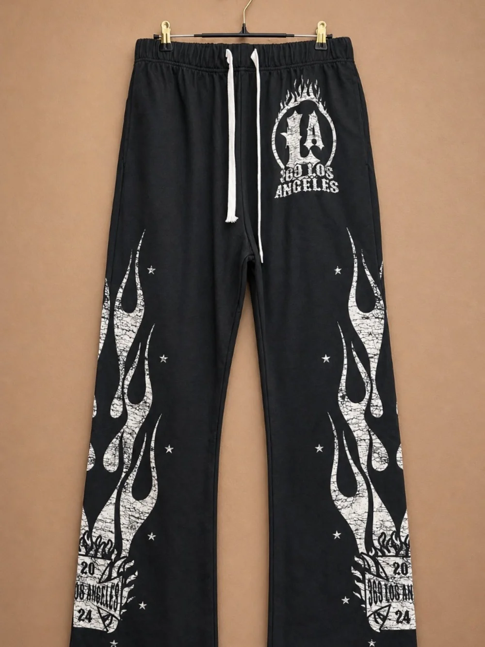 369 Los Angeles Men’s Black Fleece Sweatpants White Flame Graphic